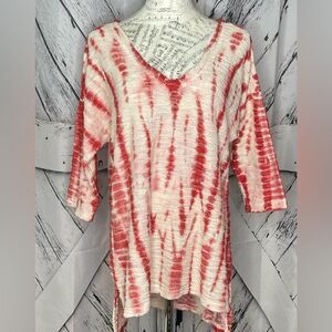 XCVI Anthropologie tie dye tunic high/low red white Small